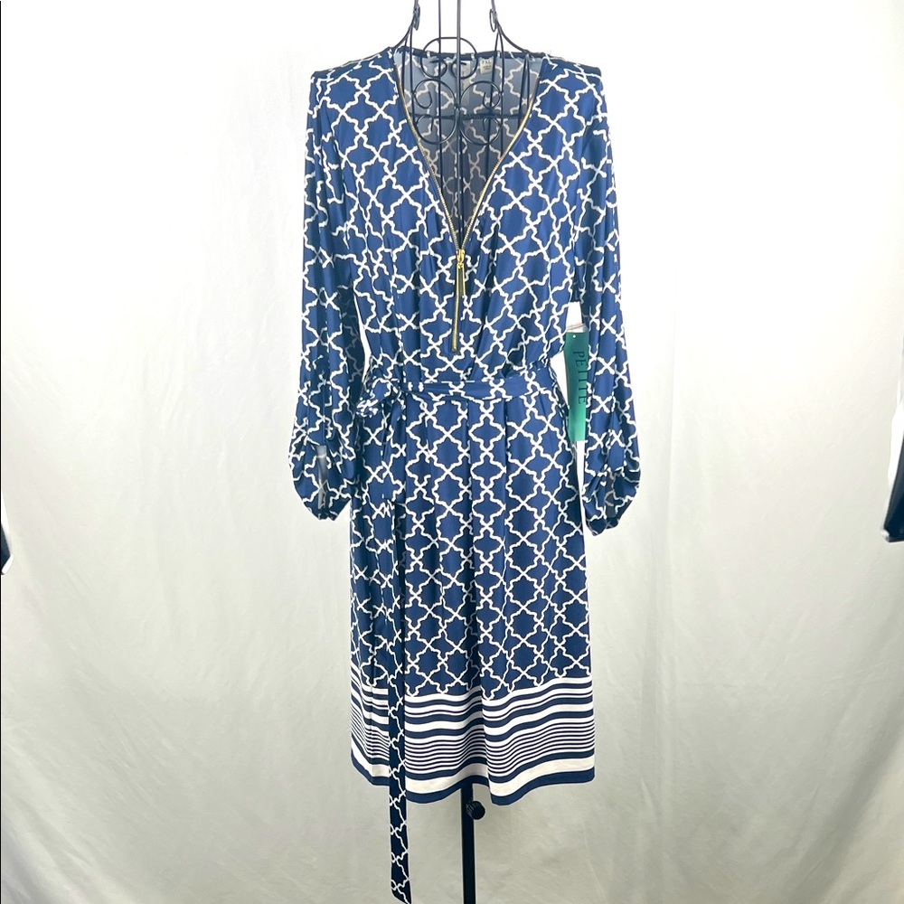 Tacera‎ Navy Patterned Long Sleeve Dress Woman’s Size PXL